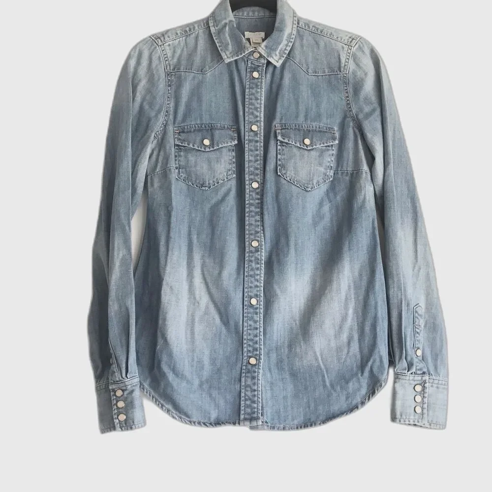 J. Crew Western Denim Snap Front Buttondown Shirt Women's Size Extra Small XS